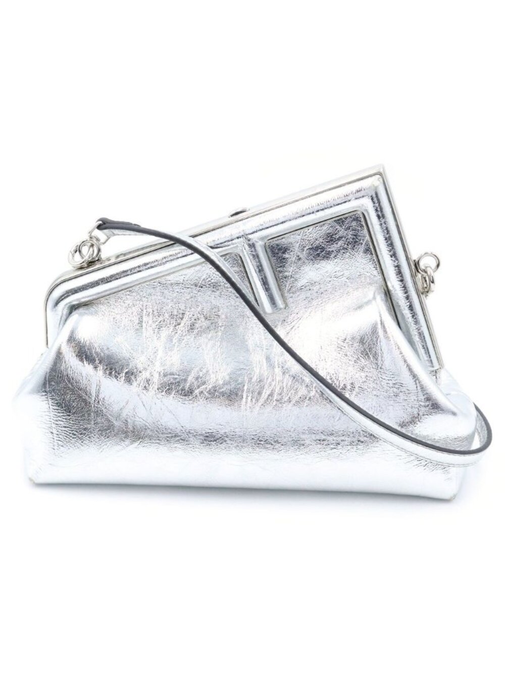 Fendi First Small Leather 2-Way Clutch Shoulder Bag Silver